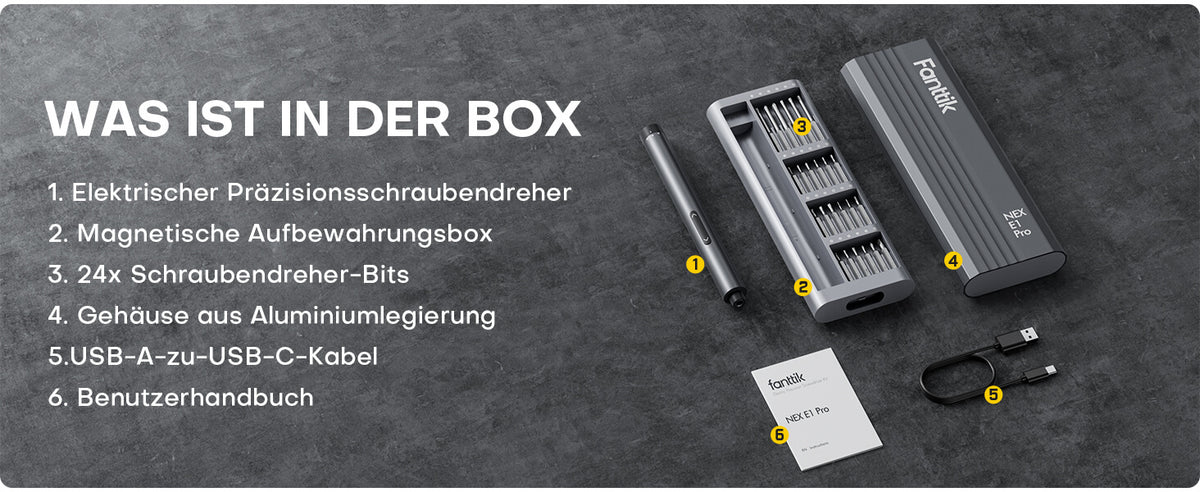 Fanttik E1 Pro Elektrisches Schraubendreher Präzision mit 24 Magnetbohrern, 2 Drehmomentstufen, 5/32" Sechskant, geeignet für die Wartung von iPhone, Laptop, Uhr - E1 PRO