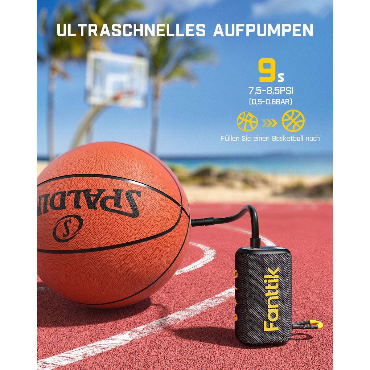 Fanttik X8 Nano Elektrische Ballpumpe, Ultraschnelles Aufpumpen für Sportball, Tragbare Luftpumpe mit Präziser Digitaldruck und LCD-Display für Basketball, Fußball, Volleyball, Rugby