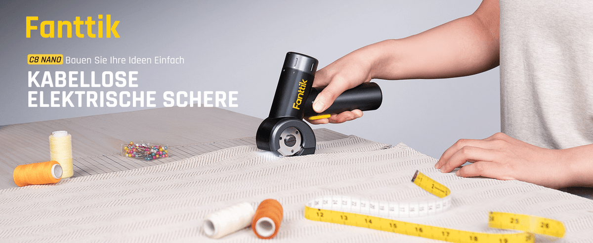 Fanttik C8 Nano Elektrische Schere, Kartonschneider Elektrisch mit Bildschirm, LED-Licht, 3 Geschwindigkeitsstufen, Wiederaufladbarer Akku, Geeignet für Stoffe, Teppiche, Leder, Kartons - Schwarz
