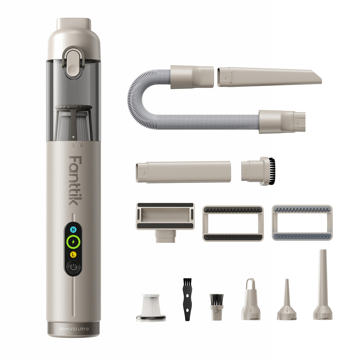 Fanttik Slim V10 Ultra kabelloser Autostaubsauger, 4-in-1 Mini Handstaubsauger mit 19 kPa Saugkraft, frei kombinierbarem Zubehör, 2 Saugmodi für Auto, kleine Arbeiten, Tastatur und Büro