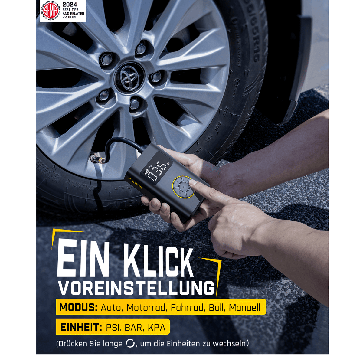 Fanttik X9 Pro Tragbare Elektronische Luftpumpe für Motorrad, 27s schnell aufblasen Elektrische Kompressor mit digitalem Reifendruckmesser, 150psi -Reifenfüller für Elektrofahrrad, Kompakt Auto, Ball