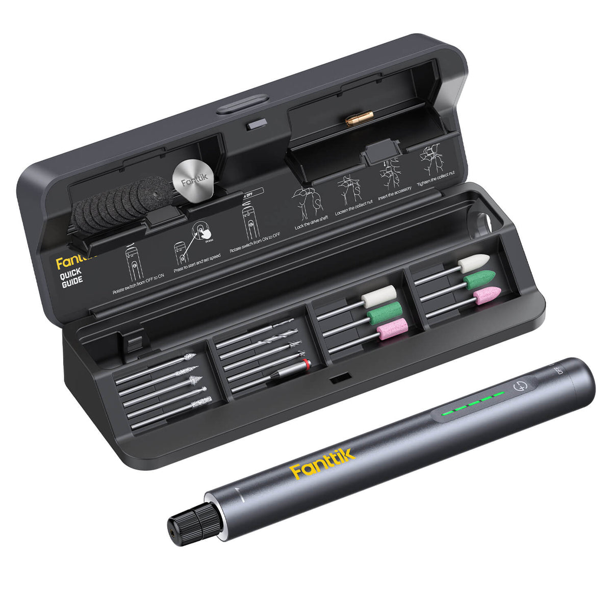 Fanttik F2 Master Kit Mini Akku-Rotationswerkzeug, Gravierstift, 35 Zubehörteile für 3D-gedruckte Veredelung, Schleifen, Polieren, Bohren, Schnitzen, Präzision DIY im