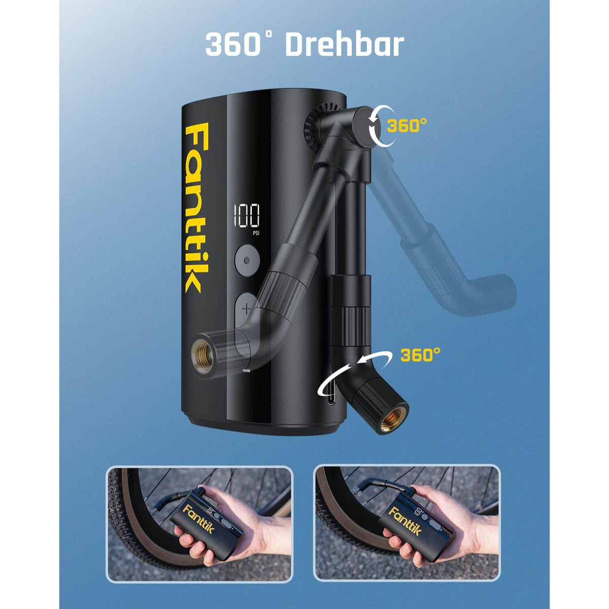 Fanttik X9 Ace Mini Fahrradpumpe, Akku Kompressor, 32s Schnellaufblasbare Elektrische Fahrradpumpe, 150 PSI Luftpumpe mit Presta- und Schrader-Ventil, für Rennrad, Mountainbike, E-Bike, Stadtrad