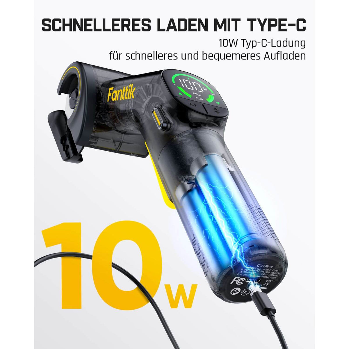Fanttik C10 Pro BowGuide Elektrischer Kartonschneider, Kalbellose Schere mit LED Anzeige, 2-Geschwindigkeiten, Wiederaufladbarer Rotationsschneider mit Klingen für Stoff, Teppich, Leder, Karton