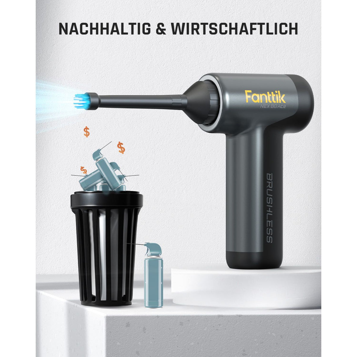 Fanttik B8 Ace Elektrische Staubgebläse Druckluftspray, 110000 U/min, Druckluft Compressed Air Duster mit 2600mAh Akku, Reinigungsbürste, LED-Licht, Staubgebläse für Tastatur, PC-Gehäuse, Schrank