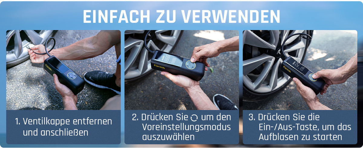 Fanttik X8 APEX™ 7800mAh Tragbare Elektronische Luftpumpe 12V, 10,3BAR / 150PSI Elektrischer Kompressor 2X Schneller, Dualer Bildschirm mit LCD, 5 Modi für Autos, E-Bikes, Motorräder, Bälle