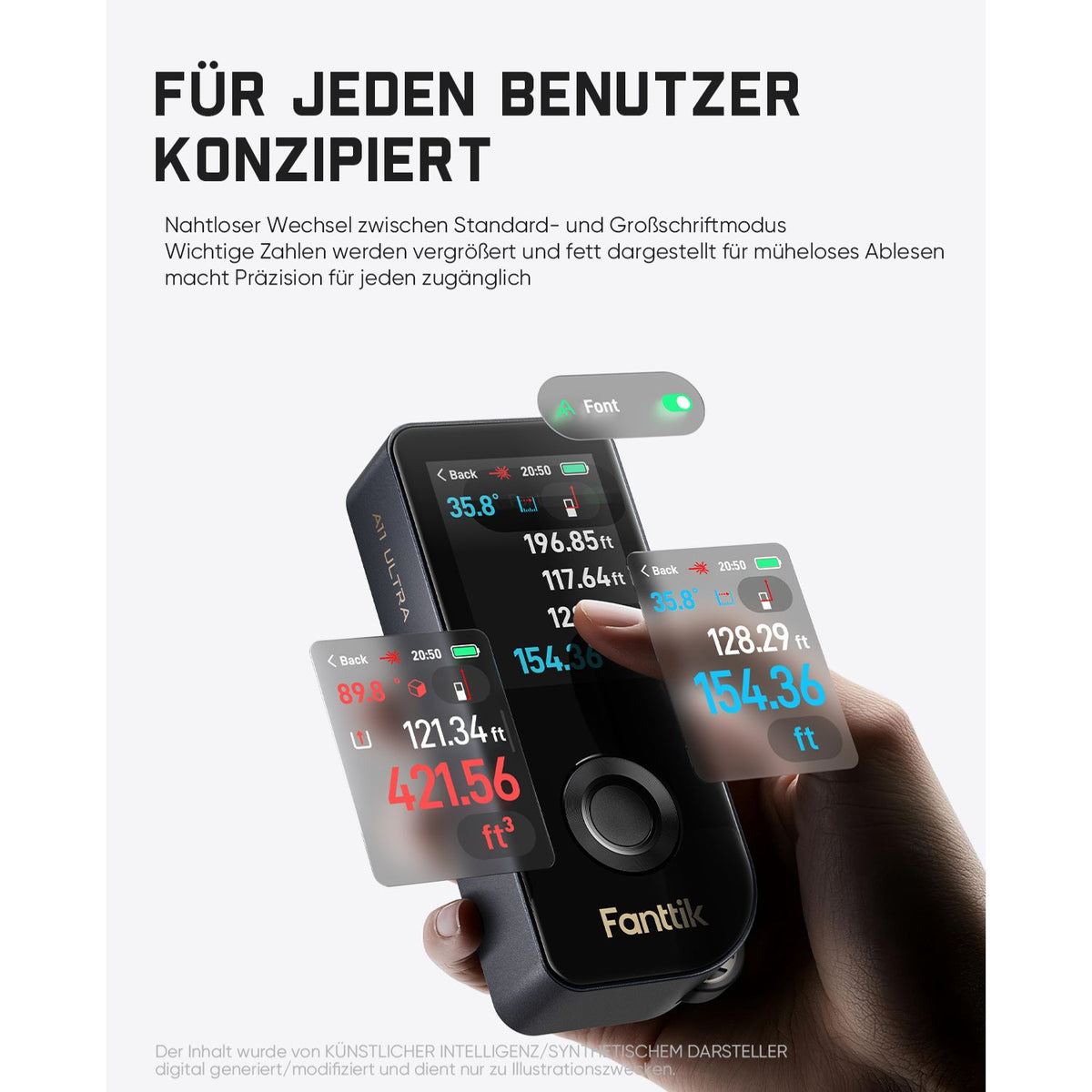 Der wiederaufladbare Fanttik A11 Ultra 3-in-1 Laser-Entfernungsmesser kombiniert einen IPS-Touchscreen und seitliches LCD, eine Messweite bis 60 Meter, eine Radrolle sowie eine 3-Achsen-Digitalwasserwaage und ist bestens geeignet für alle Heimwerker- und Innenprojekte.