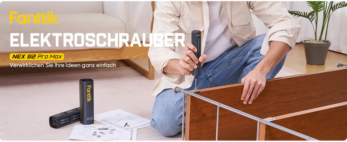 Fanttik S2 Pro Max Elektroschrauber Akkuschrauber Set, 7 Drehmomenteinstellungen, 0,5 bis 6 Nm, 16 magnetische Bits, 1/4 Zoll Sechskantschaft, mit 90°-Winkeladapter, für Möbel, Haushaltsreparaturen