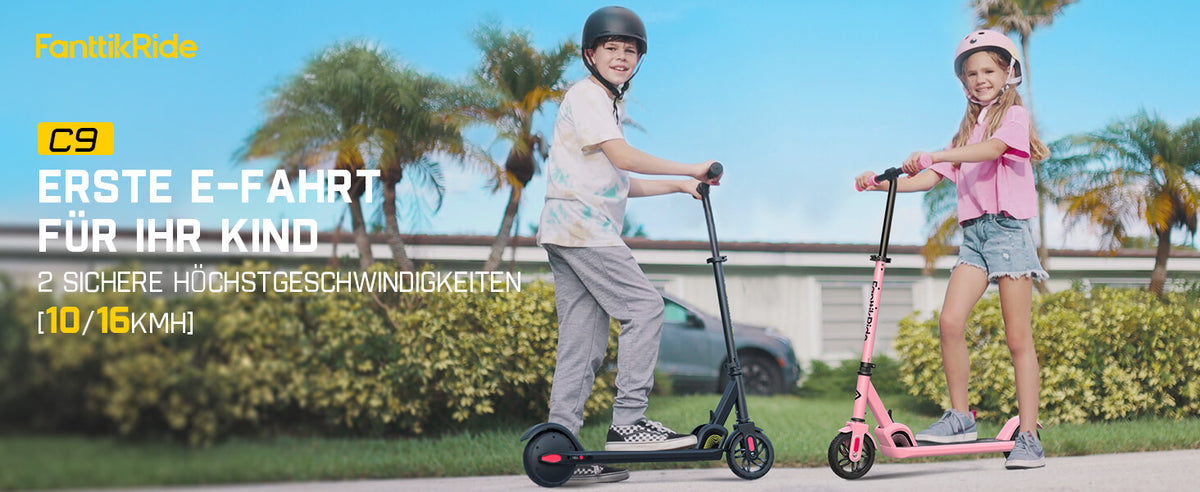FanttikRide C9 Elektroroller für Kinder ab 8 Jahren, 10/16 km/h, 5 Meilen Reichweite, LED-Anzeige, höhenverstellbar, faltbar, Gummiräder, leicht, Geschenke für Jungen und Mädchen bis 132 Pfund