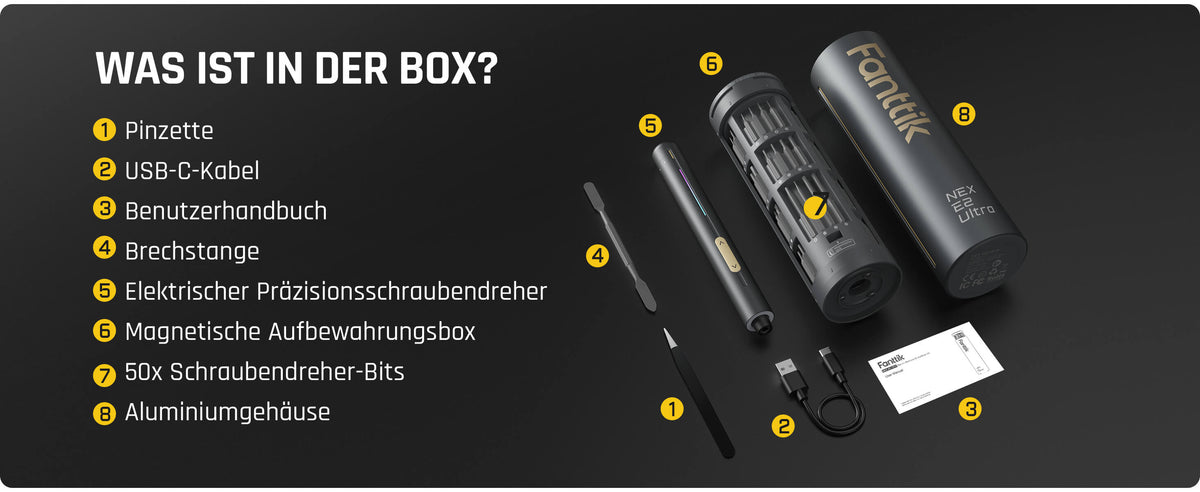 Fanttik E2 Ultra 3.7V Mini Elektro Schraubendreher Set, 50 in 1 Magnetische Präzisions-Schraubendreher Kit, Max 0.6N.m, 5/32 Zoll Sechskant, Geeignet für Reparatur für iPhone,Laptop, Brillen, Uhren