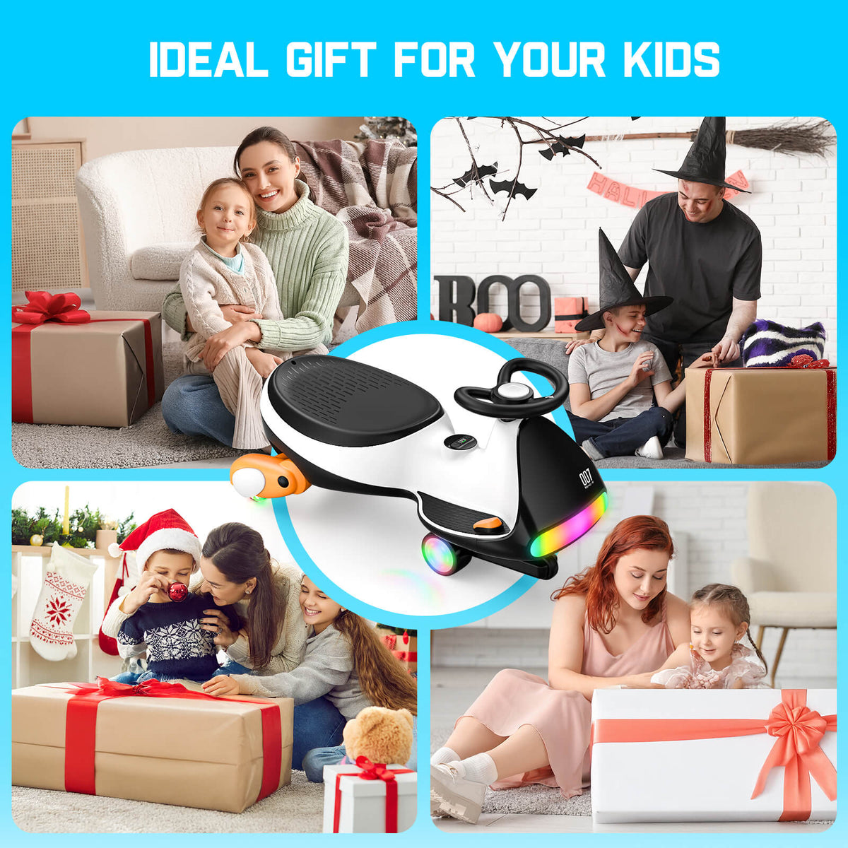 FanttikRide N7 Ultra Elektrisches Kinderauto mit Pedal, Kinder Auto, MagicMute Motor, 2 Geschwindigkeiten, 9 Farbmodi, Digitalanzeige, Bluetooth, für Kinder ab 3 Jahren, 68KG, Pinguin Schwarz