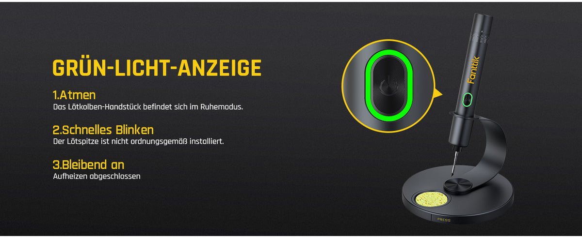 Fanttik T1 Max Präzisions Lötkolben Set, kabelloser Lötkolben, 7 Sek. schnelles Aufheizen，6 Temperatur Einstellbar 200~450 ℃, 4 Lötspitzen (C210), 360° drehbarer Ständer, Lötkolben für Reparaturen