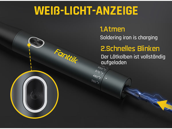 Fanttik T1 Max Präzisions Lötkolben Set, kabelloser Lötkolben, 7 Sek. schnelles Aufheizen，6 Temperatur Einstellbar 200~450 ℃, 4 Lötspitzen (C210), 360° drehbarer Ständer, Lötkolben für Reparaturen
