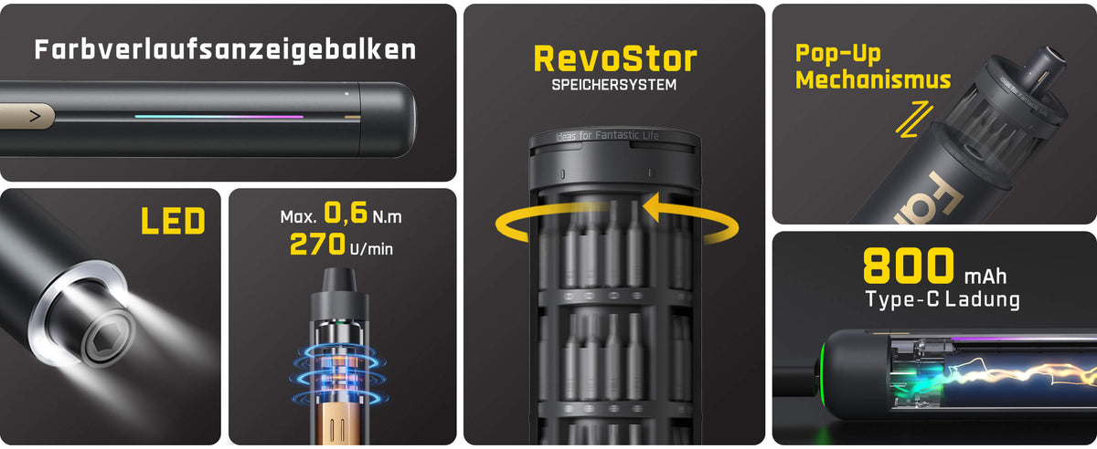 Fanttik E2 Ultra 3.7V Mini Elektro Schraubendreher Set, 50 in 1 Magnetische Präzisions-Schraubendreher Kit, Max 0.6N.m, 5/32 Zoll Sechskant, Geeignet für Reparatur für iPhone,Laptop, Brillen, Uhren