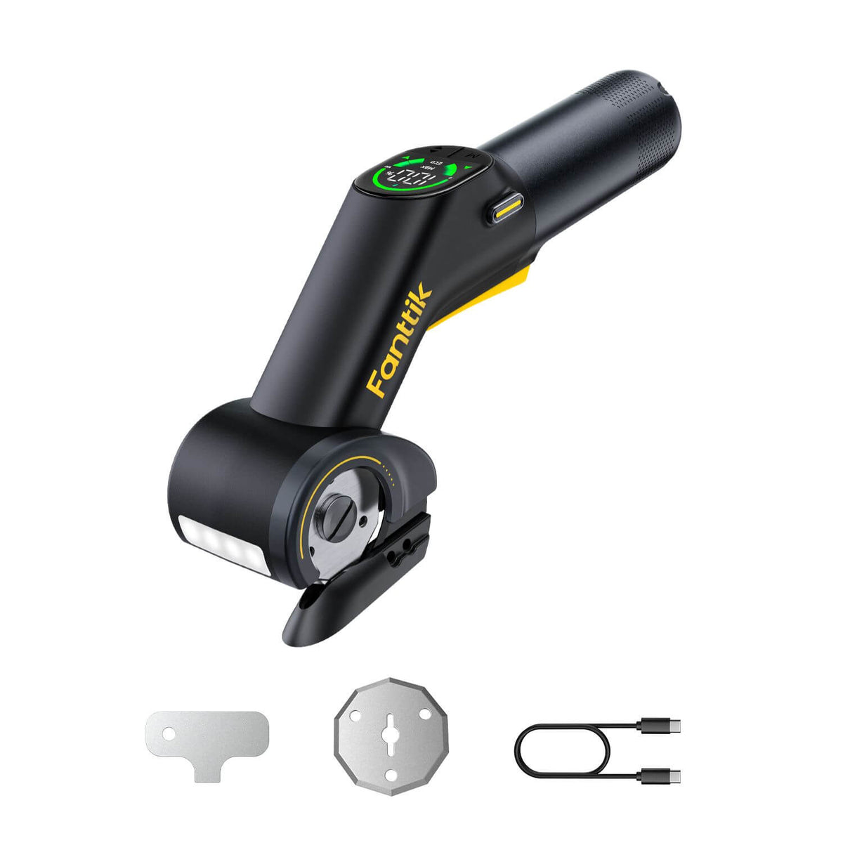 Fanttik C10 Pro BowGuide Elektrischer Kartonschneider, Kalbellose Schere mit LED Anzeige, 2-Geschwindigkeiten, Wiederaufladbarer Rotationsschneider mit Klingen für Stoff, Teppich, Leder, Karton