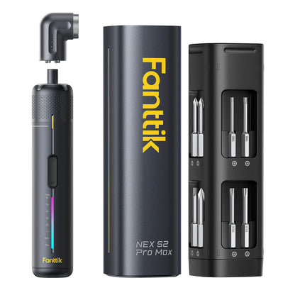 Fanttik S2 Pro Max Elektroschrauber Akkuschrauber Set, 7 Drehmomenteinstellungen, 0,5 bis 6 Nm, 16 magnetische Bits, 1/4 Zoll Sechskantschaft, mit 90°-Winkeladapter, für Möbel, Haushaltsreparaturen