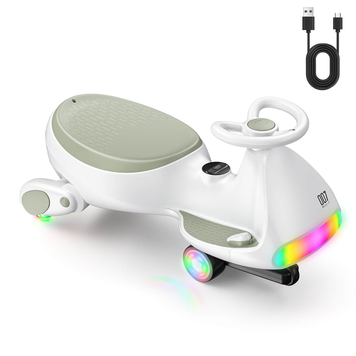 FanttikRide N7 Ultra Elektrisches Kinderauto mit Pedal, Kinder Auto, MagicMute Motor, 2 Geschwindigkeiten, 9 Farbmodi, Digitalanzeige, Bluetooth, für Kinder ab 3 Jahren, 68KG, Morandi Grün
