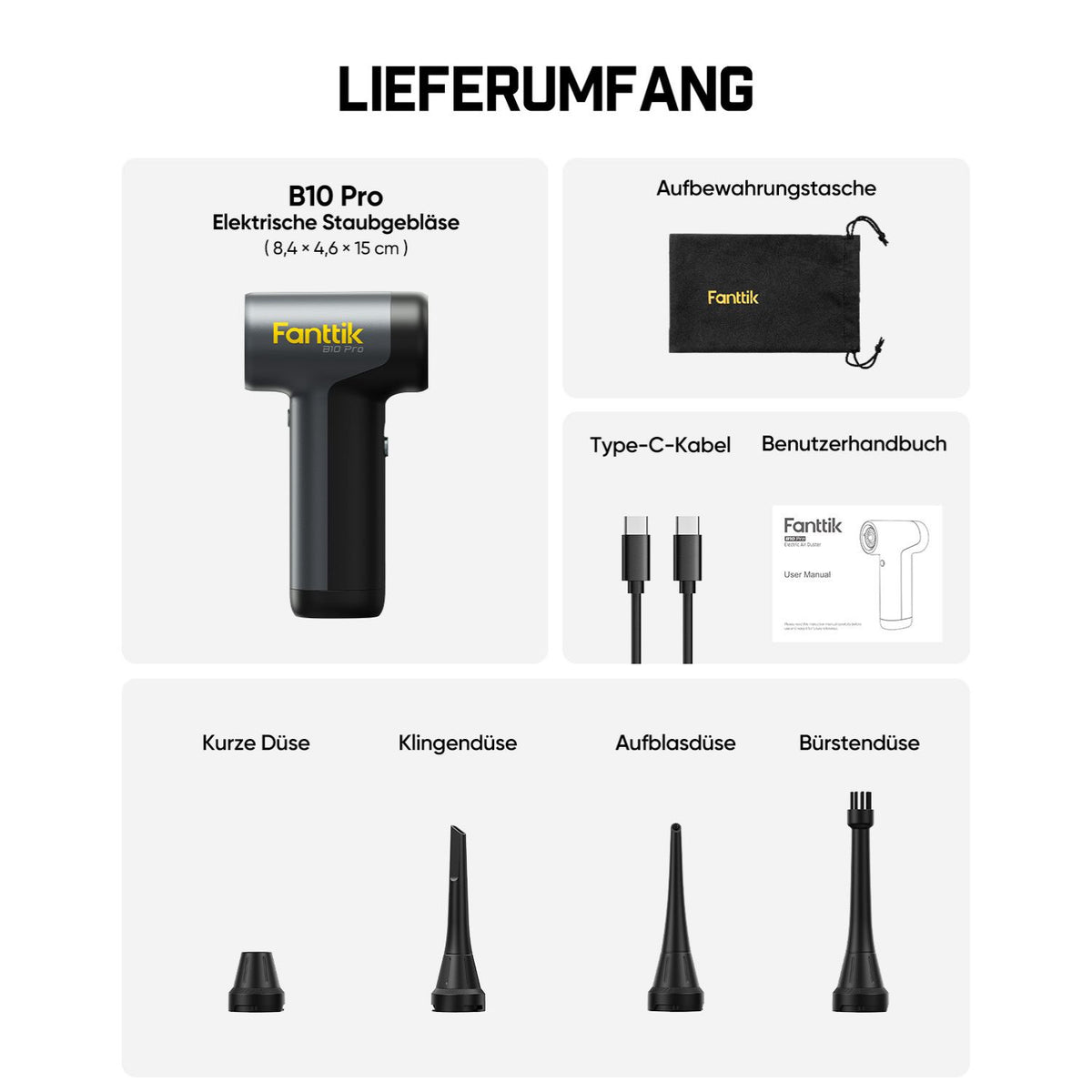 Fanttik B10 Pro Elektrische Staubgebläse, 110.000 U/min bürstenloser Motor, Luftreiniger, 3-Gang einstellbare Mini-Gebläse mit Ein-Knopf-Booster, Air Duster für PC, Tastatur, Elektronik und Werkbank