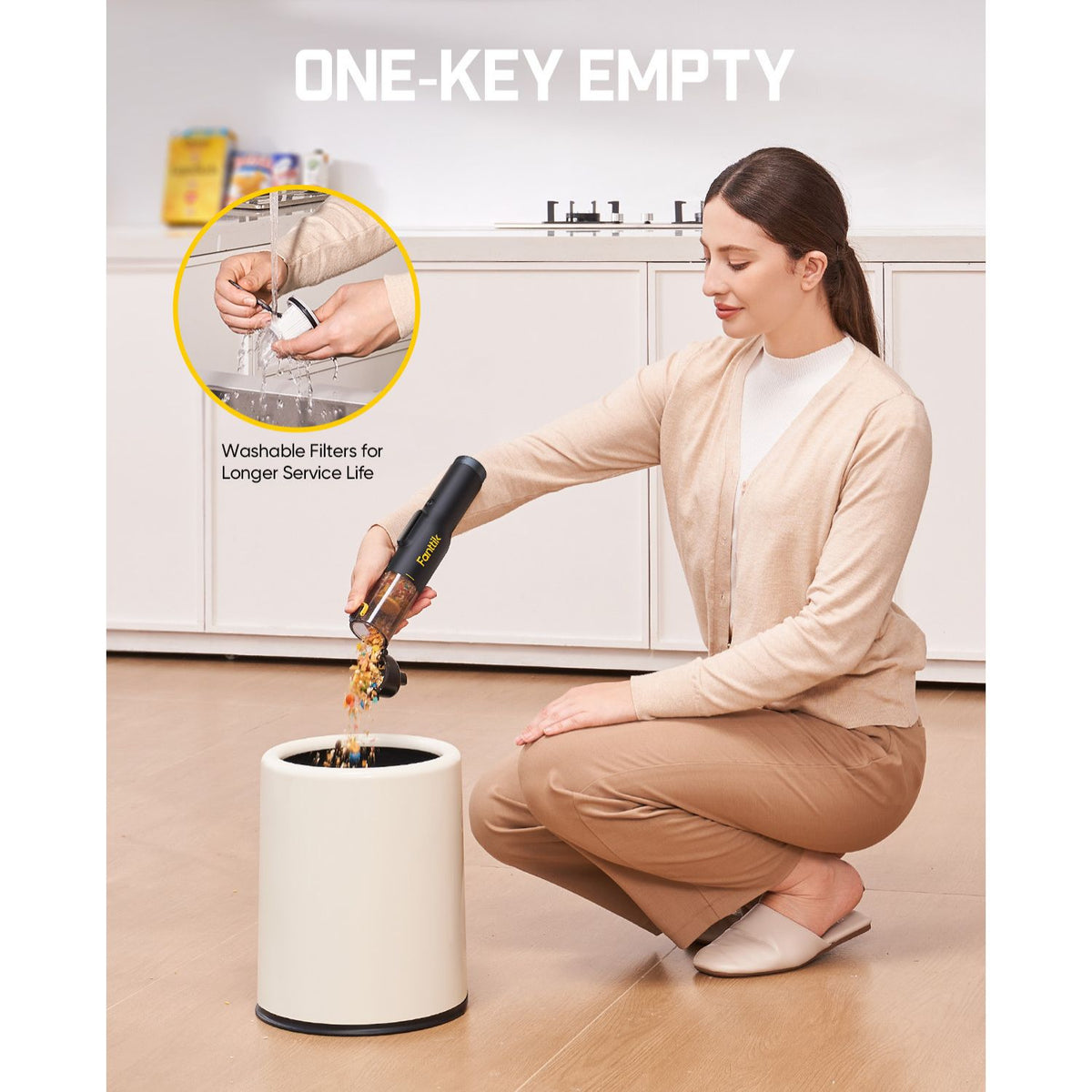 Fanttik Slim V10 Lite Kabelloser Handstaubsauger, 0,45 kg Leichtbau mit All-in-One-Station, 12000 Pa Saugkraft & Smart-LED-Display, tragbarer Mini-Staubsauger für Küche, Haushalt und Auto