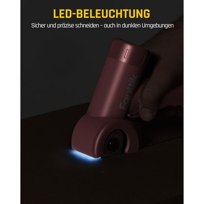 Fanttik C8 Nano Elektrische Schere, Kartonschneider Elektrisch mit Bildschirm, LED-Licht, 3 Geschwindigkeitsstufen, Wiederaufladbarer Akku, Geeignet für Stoffe, Teppiche, Leder, Kartons - Rosa