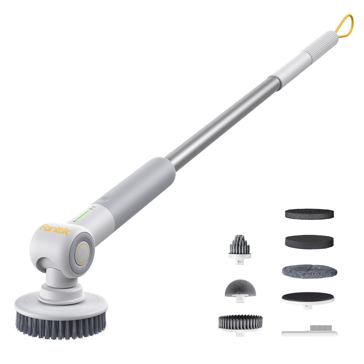 Fanttik Flip G9 Pro Elektrische Reinigungsbürste, VoltiPulse Motor, Dual-Speed, 6 Bürstenköpfe, Flexibler Winkel & Ausziehbarer Griff, IPX7 Wasserdicht, Typ-C Ladung für Boden, Fliesen, Fugen - Weiß