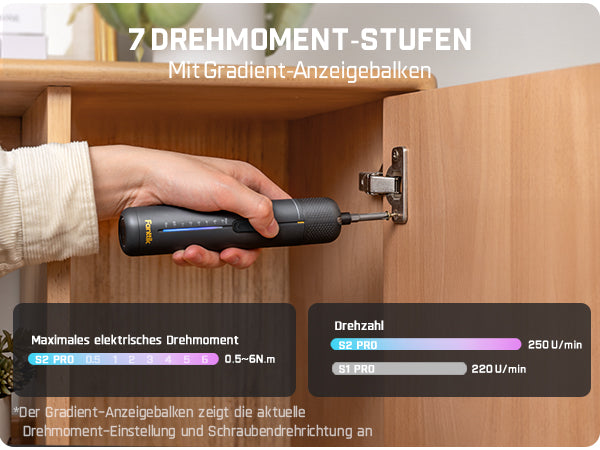 Fanttik S2 Pro Max Elektroschrauber Akkuschrauber Set, 7 Drehmomenteinstellungen, 0,5 bis 6 Nm, 16 magnetische Bits, 1/4 Zoll Sechskantschaft, mit 90°-Winkeladapter, für Möbel, Haushaltsreparaturen
