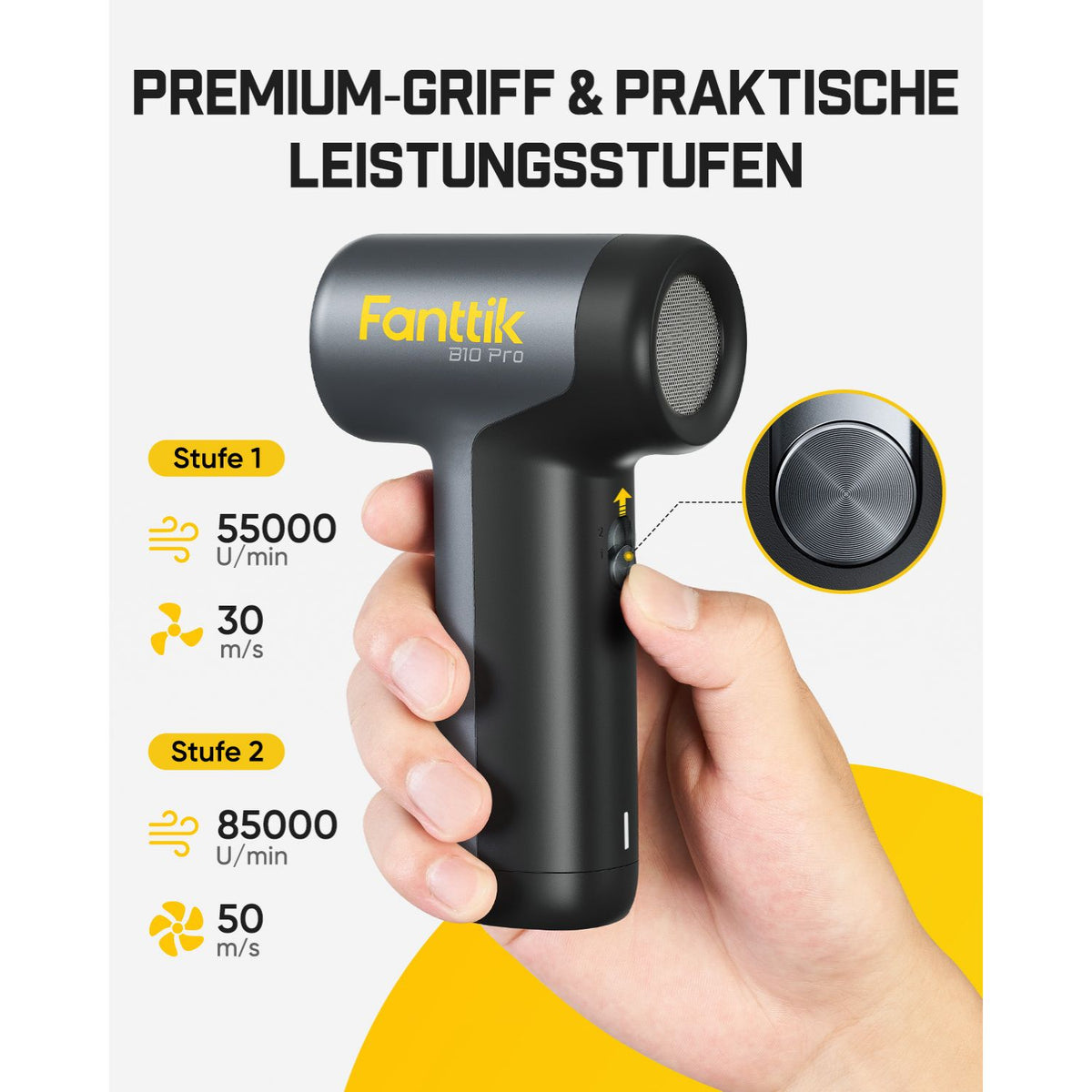 Fanttik B10 Pro Elektrische Staubgebläse, 110.000 U/min bürstenloser Motor, Luftreiniger, 3-Gang einstellbare Mini-Gebläse mit Ein-Knopf-Booster, Air Duster für PC, Tastatur, Elektronik und Werkbank
