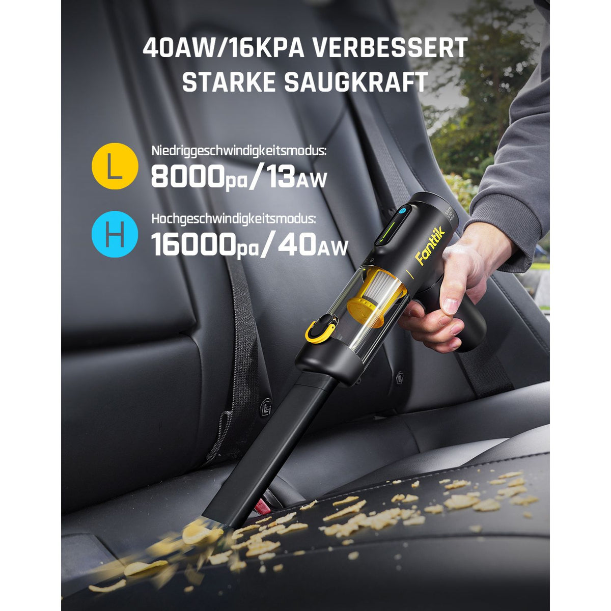 Fanttik Slim V10 Mix Kabelloser Auto-Staubsauger, 4-in-1 Handstaubgebläse, Smart-LED-Farbdisplay, 16 kPa Starke Saugleistung, tragbarer Mini-Staubsauger für Auto, Büro & Tastaturen