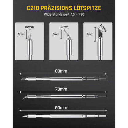Fanttik T1 Max Präzisions Lötkolben Set, kabelloser Lötkolben, 7 Sek. schnelles Aufheizen，6 Temperatur Einstellbar 200~450 ℃, 4 Lötspitzen (C210), 360° drehbarer Ständer, Lötkolben für Reparaturen