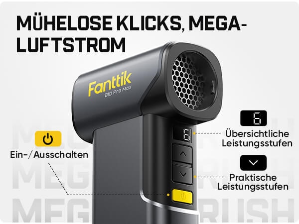 Fanttik B10 Pro Max Elektrischer Druckluftreiniger, 130.000 U/min bürstenloser Motor, Druckluftreiniger, 6 Leistungsstufen, Booster-Funktion per Knopfdruck, 28,8 Wh Akku, elektrischer Druckluftreinige