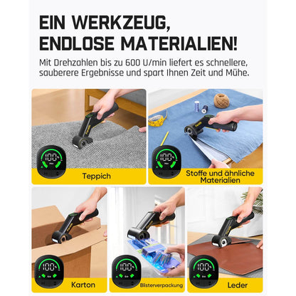Fanttik C10 Pro BowGuide Elektrischer Kartonschneider, Kalbellose Schere mit LED Anzeige, 2-Geschwindigkeiten, Wiederaufladbarer Rotationsschneider mit Klingen für Stoff, Teppich, Leder, Karton