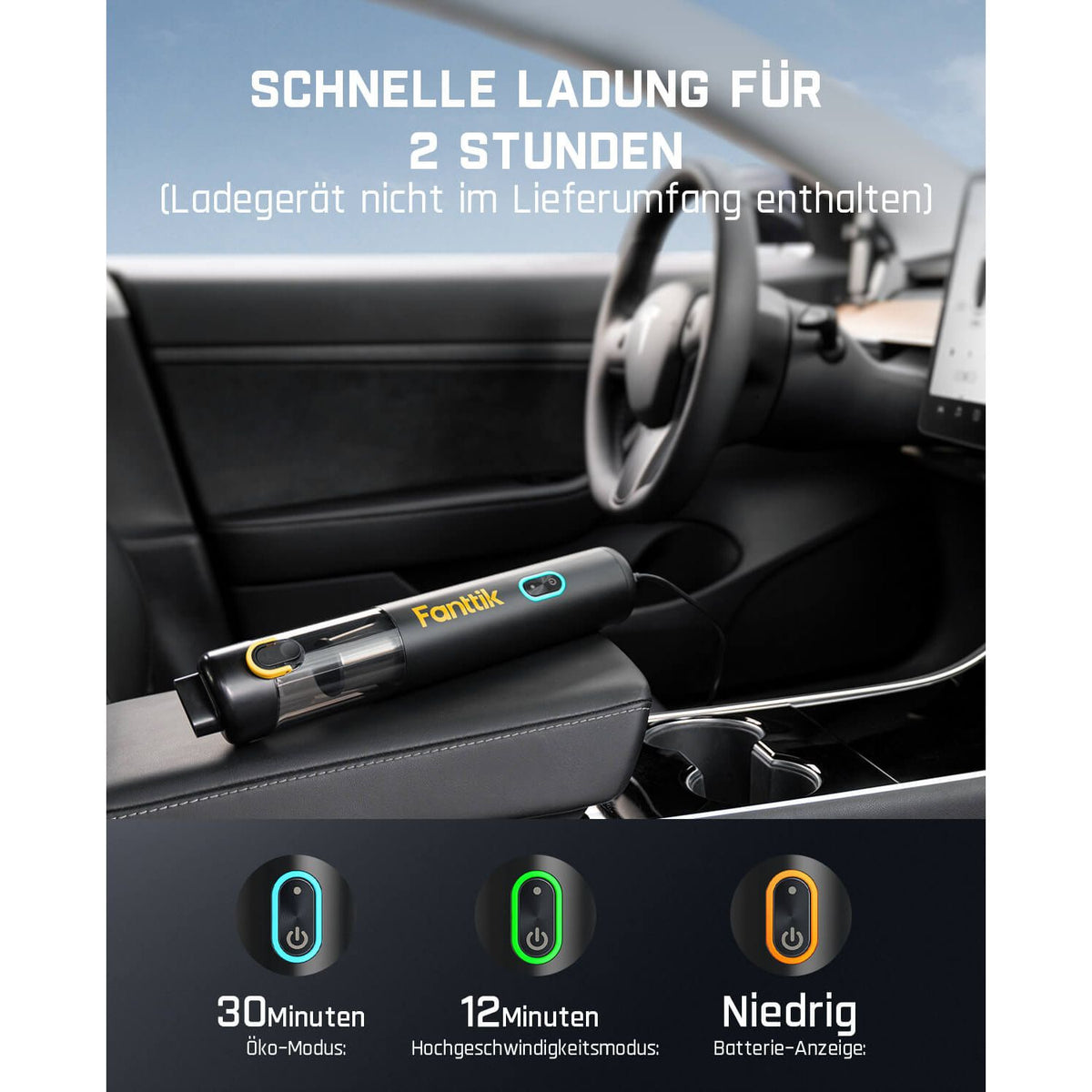 Fanttik Slim V8 Mate Akku-Autostaubsauger mit Hoher Leistung, 12000 Pa/30 AW, RobustClean™ Tragbarer Staubsauger mit flexiblem Schlauch und Haustierbürste für die Innenreinigung von Autos