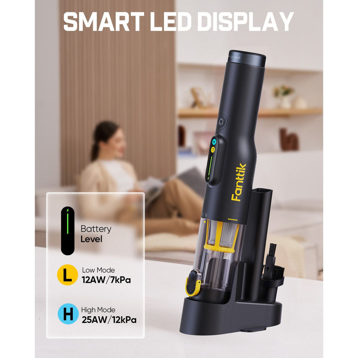 Fanttik Slim V10 Lite Kabelloser Handstaubsauger, 0,45 kg Leichtbau mit All-in-One-Station, 12000 Pa Saugkraft & Smart-LED-Display, tragbarer Mini-Staubsauger für Küche, Haushalt und Auto