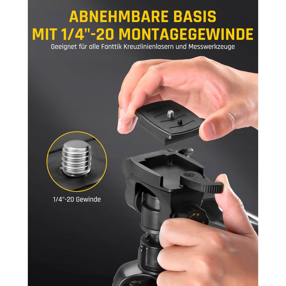 Fanttik DT1 Professional Baustativ für Kreuzlinienlaser, Nivelliergeräte und Kameras mit 3-Wege-Panoramakopf, Schnellwechselplatte mit 1/4"-20 Gewinde und Wasserwaage