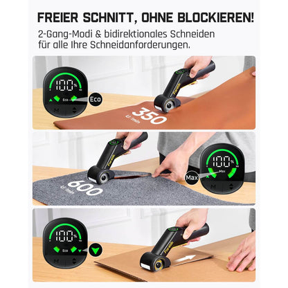Fanttik C10 Pro BowGuide Elektrischer Kartonschneider, Kalbellose Schere mit LED Anzeige, 2-Geschwindigkeiten, Wiederaufladbarer Rotationsschneider mit Klingen für Stoff, Teppich, Leder, Karton