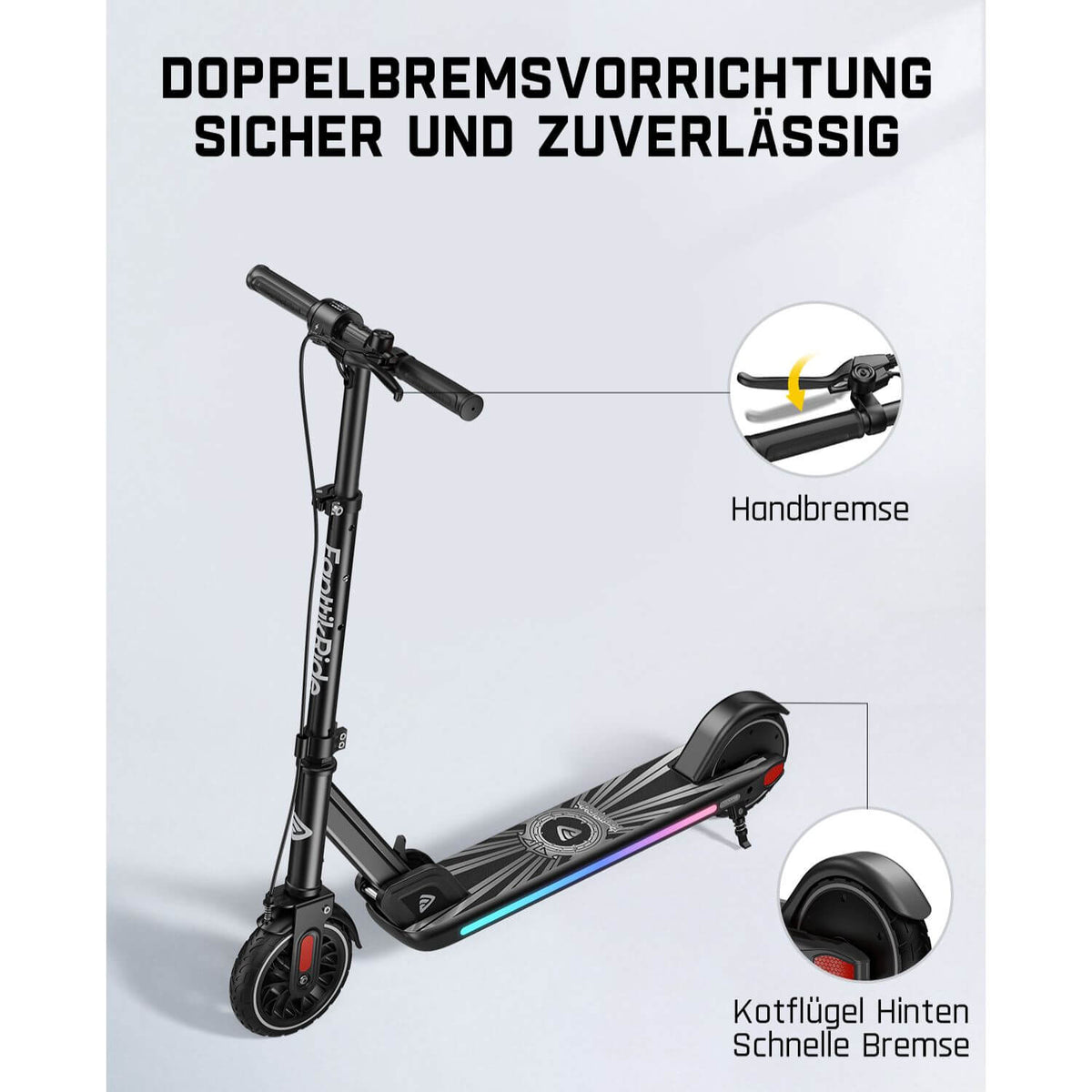 FanttikRide T9 Apex Elektroroller für Kinder ab 13 Jahren, Bunte LED-Lichter mit Bluetooth-Musiklautsprecher, 12/16/20 KMH Digitalanzeige, Höhenverstellbar, Faltbarer E-Scooter für Teenager