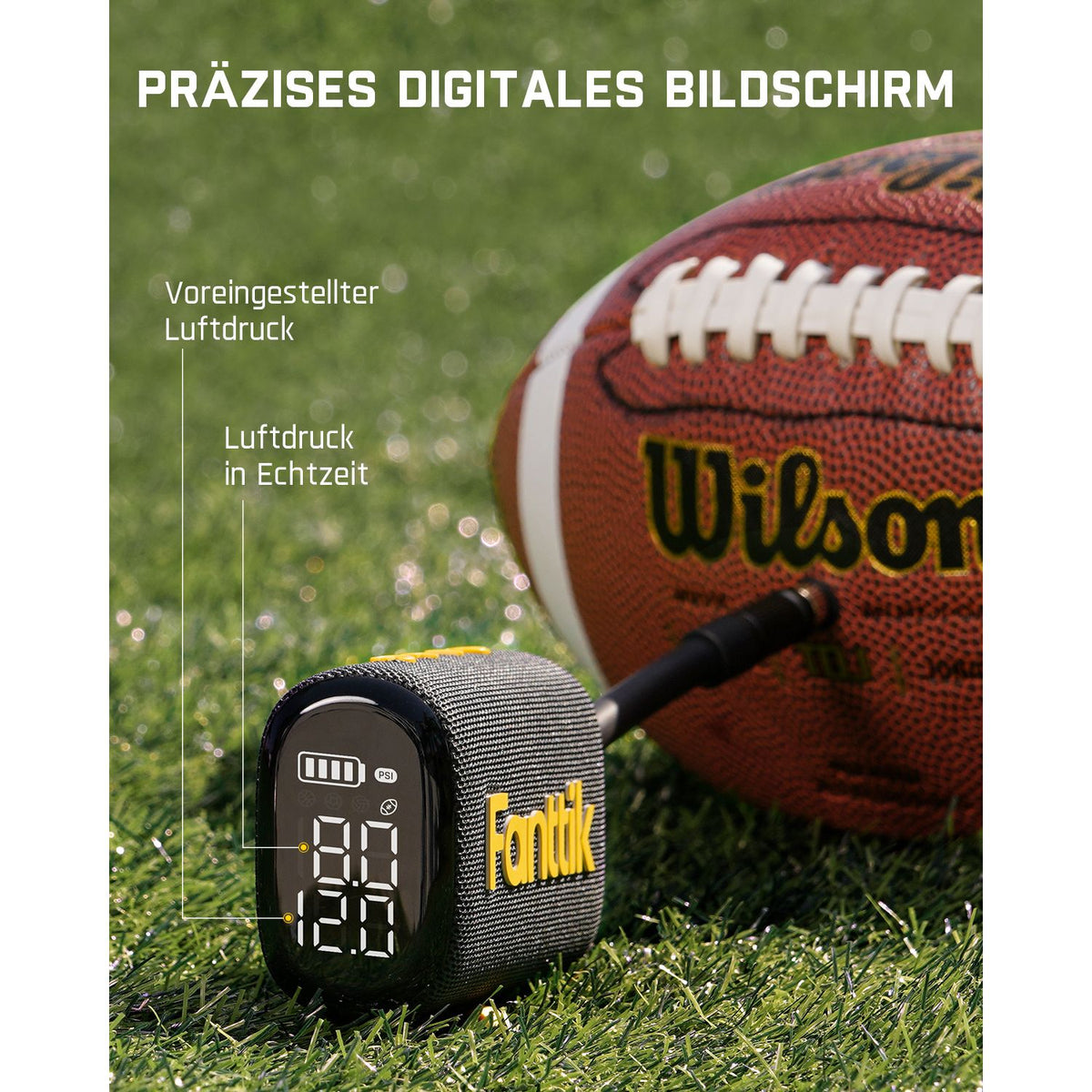 Fanttik X8 Nano Elektrische Ballpumpe, Ultraschnelles Aufpumpen für Sportball, Tragbare Luftpumpe mit Präziser Digitaldruck und LCD-Display für Basketball, Fußball, Volleyball, Rugby