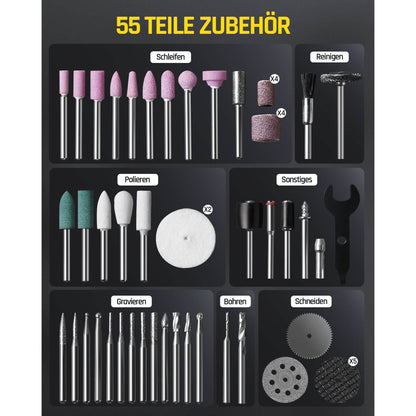 Fanttik F2 PRO Akku Multifunktionswerkzeug, starker Magnetmotor, Revostor-Hub, Rotationswerkzeug Set mit 5 Gang (25000 U/min), zum Schleifen, Polieren, 3D-Druck, Bohren, Schnitzen, Schneiden