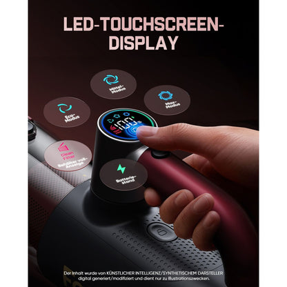 Der Fanttik Cruise V11 APEX ist mit einem LED-Touch-Display am Griff ausgestattet. Auf dem Touchscreen lassen sich Eco-, Mittel- und Max-Modus auswählen. Es zeigt zudem den Akkustand, eine Filterreinigungs-Erinnerung und eine Füllanzeige für den Staubbehälter an. So behalten Sie alle Geräteinformationen immer im Blick.