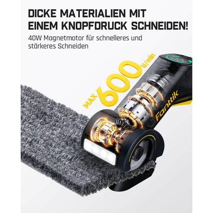 Fanttik C10 Pro BowGuide Elektrischer Kartonschneider, Kalbellose Schere mit LED Anzeige, 2-Geschwindigkeiten, Wiederaufladbarer Rotationsschneider mit Klingen für Stoff, Teppich, Leder, Karton