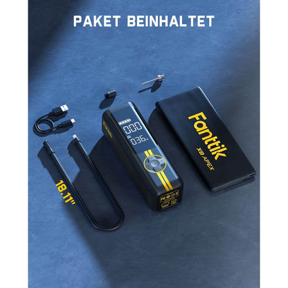 Fanttik X8 APEX Tragbare Elektronische Luftpumpe 12V mit 7800mAh, 10,3BAR / 150PSI Elektrischer Kompressor 2X Schneller, Dualer Bildschirm mit LED, für Auto, E-Bike, Motorrad, Ball