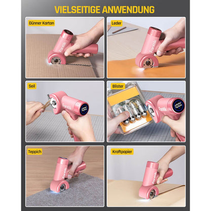 Fanttik C8 Nano Elektrische Schere, Kartonschneider Elektrisch mit Bildschirm, LED-Licht, 3 Geschwindigkeitsstufen, Wiederaufladbarer Akku, Geeignet für Stoffe, Teppiche, Leder, Kartons - Rosa