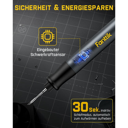 Fanttik T1 Max Präzisions Lötkolben Set, kabelloser Lötkolben, 7 Sek. schnelles Aufheizen，6 Temperatur Einstellbar 200~450 ℃, 4 Lötspitzen (C210), 360° drehbarer Ständer, Lötkolben für Reparaturen