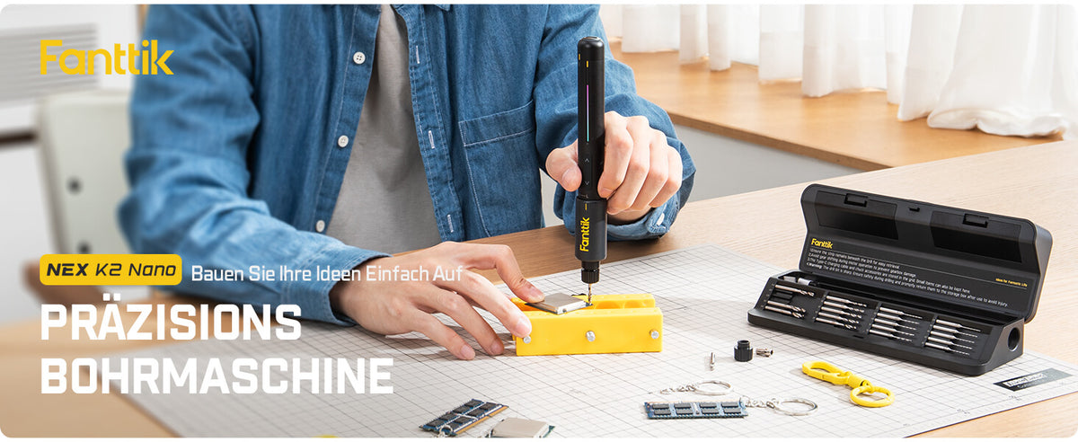 Fanttik K2 Nano 3,7 V Elektro-Mini-Bohrstift, Mini Bohrmaschine mit 20 Bohrern, 800-mAh-Akku, DIY Handbohrer Elektrisch Set für Gehäuse Kunststoff Harz Schmuckherstellung Leiterplatten Aluminiumbleche