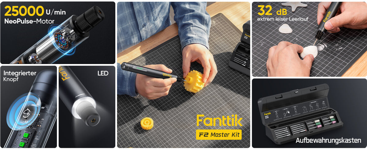 Fanttik F2 Master Kit Mini Akku-Rotationswerkzeug, Gravierstift, 35 Zubehörteile für 3D-gedruckte Veredelung, Schleifen, Polieren, Bohren, Schnitzen, Präzision DIY im