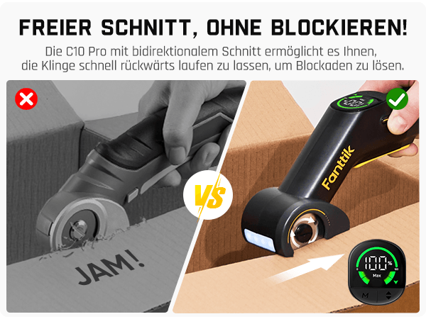 Fanttik C10 Pro BowGuide Elektrischer Kartonschneider, Kalbellose Schere mit LED Anzeige, 2-Geschwindigkeiten, Wiederaufladbarer Rotationsschneider mit Klingen für Stoff, Teppich, Leder, Karton