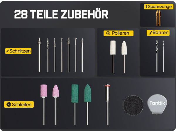 Fanttik F2 Master Kit Mini Akku-Rotationswerkzeug, Gravierstift, 35 Zubehörteile für 3D-gedruckte Veredelung, Schleifen, Polieren, Bohren, Schnitzen, Präzision DIY im