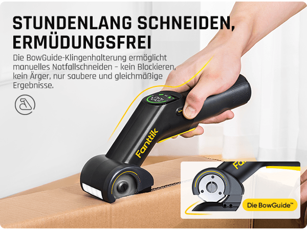 Fanttik C10 Pro BowGuide Elektrischer Kartonschneider, Kalbellose Schere mit LED Anzeige, 2-Geschwindigkeiten, Wiederaufladbarer Rotationsschneider mit Klingen für Stoff, Teppich, Leder, Karton