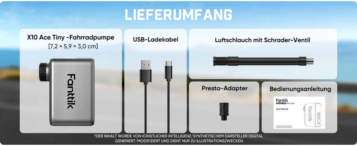Fanttik X10 Ace Tiny Mini-Elektrofahrradpumpe, 120 PSI Kompaktluftpumpe mit Presta- und Schrader-Ventil, Schnellaufblasbare Elektrofahrradpumpe Tragbar für Rennräder
