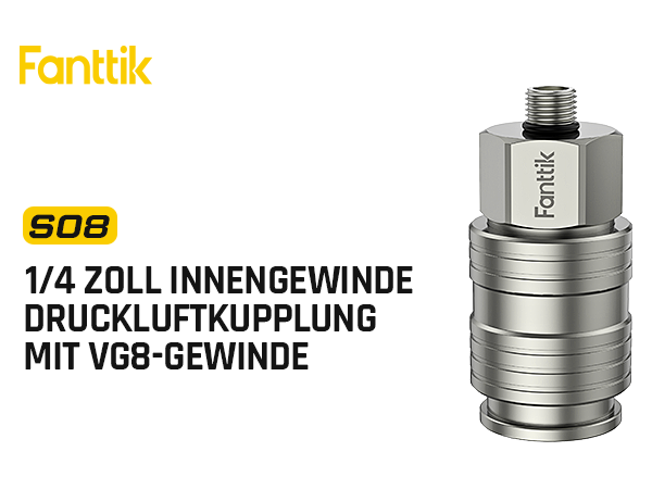 Fanttik X8 APEX Luftpumpe und Anschluss für Nagelpistole, 1/4 Zoll Innengewinde, Druckluftkupplung mit VG8-Gewinde, 20,7 BAR/300 PSI maximaler Druck, 450°C Hitzebeständiger Schnellkupplung-Druckluft